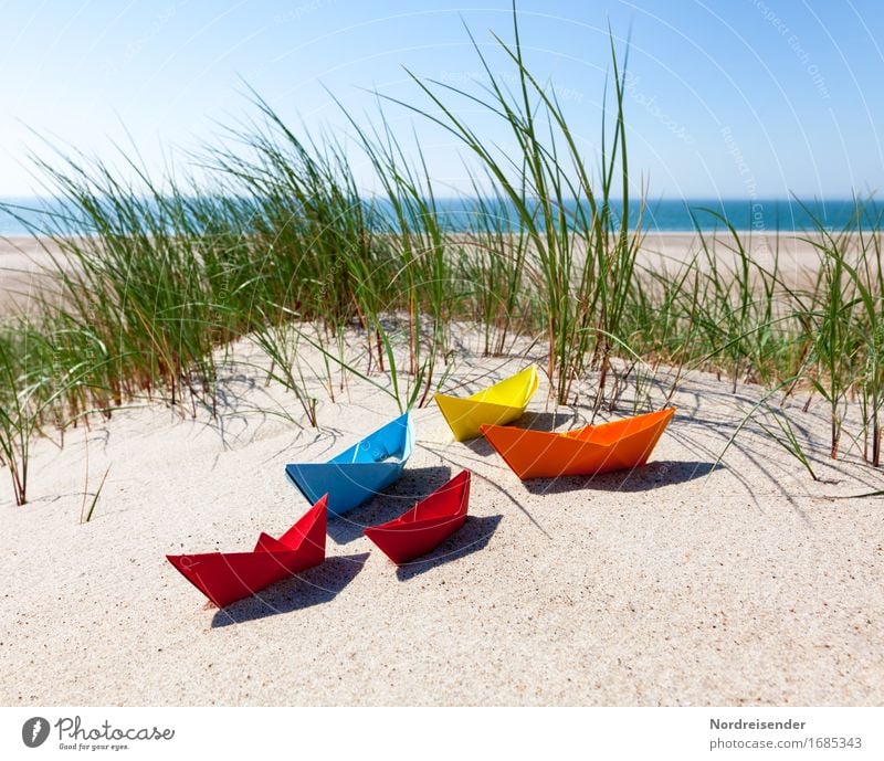 summertime Playing Handicraft Vacation & Travel Summer vacation Beach Ocean Sand Water Cloudless sky Sun Beautiful weather Grass North Sea Baltic Sea Navigation