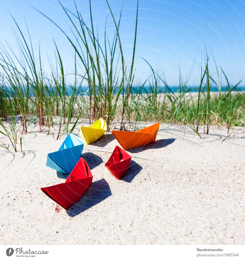 summertime Playing Handicraft Vacation & Travel Summer vacation Beach Ocean Sand Water Cloudless sky Sun Beautiful weather Grass North Sea Baltic Sea Navigation