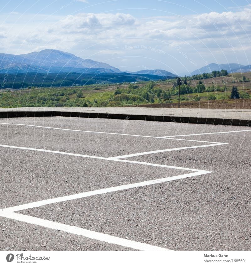 parking space Colour photo Exterior shot Deserted Copy Space top Copy Space bottom Copy Space middle Day Deep depth of field Central perspective Nature