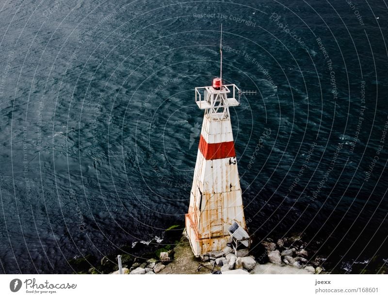 Sea Light Colour photo Exterior shot Deserted Copy Space left Copy Space right Day Contrast Ocean Transport Navigation Harbour Stone Sharp-edged Hideous Red