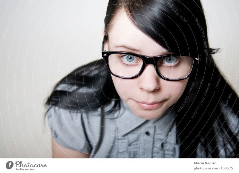 Einserschüler Subdued colour Studio shot Flash photo Bird's-eye view Wide angle Portrait photograph Looking into the camera Study Student