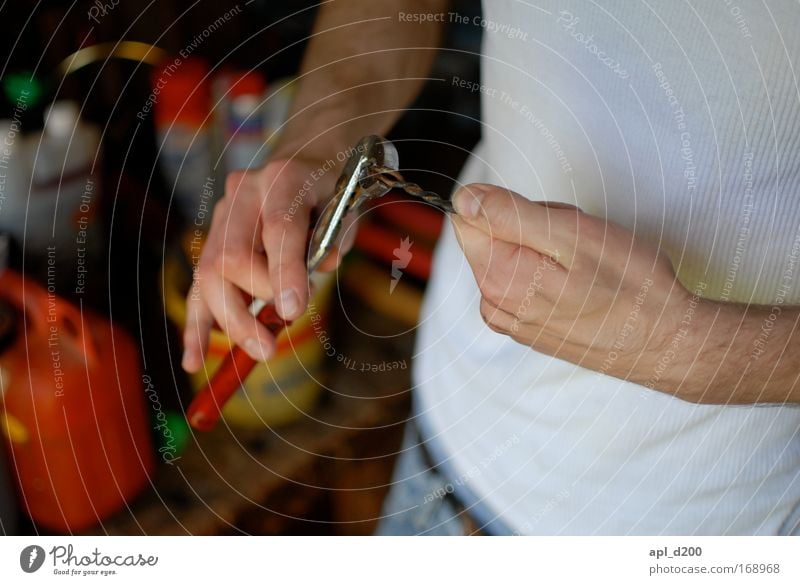 Even the man is Colour photo Interior shot Detail Day Shallow depth of field Upper body Work and employment Craftsperson Human being Masculine Young man