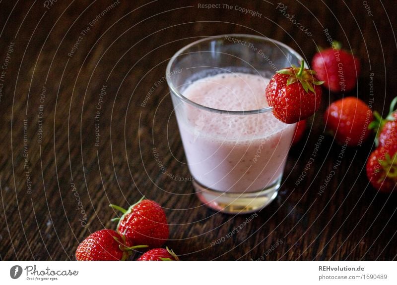 strawberry shake Food Beverage Cold drink Milk Glass Wood Delicious Sense of taste Strawberry Strawberry shake Milkshake Fruit Fruity Sweet Colour photo