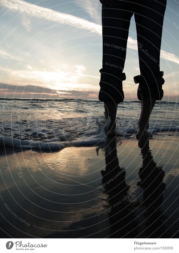 Sunset Feet reloaded Colour photo Exterior shot Twilight Legs Sky Sunrise Sunlight Summer Waves Coast Lakeside North Sea Baltic Sea Touch Wait Fantastic Kitsch