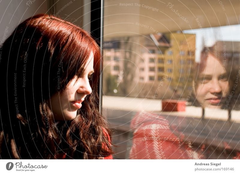 (Berlin) City - At the window Colour photo Day Reflection Portrait photograph Looking away Vacation & Travel Tourism Trip Far-off places Sightseeing City trip