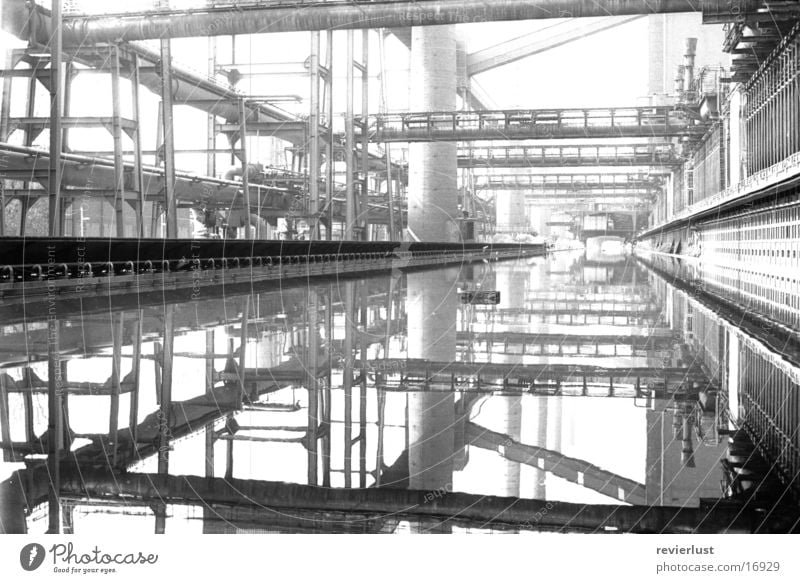 top-cookery-bottom Black White Industry Black & white photo Industrial plant Water reflection Central perspective Industrial Photography Industrial construction