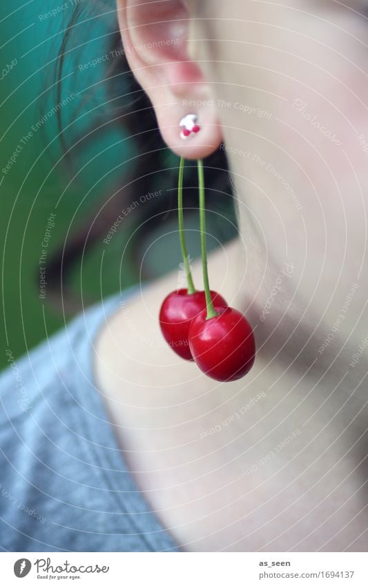 cherry season fruit Cherry Harvest Organic produce already Wellness Summer Garden Feminine girl Infancy Life Ear Nature Jewellery Earring brunette hang green