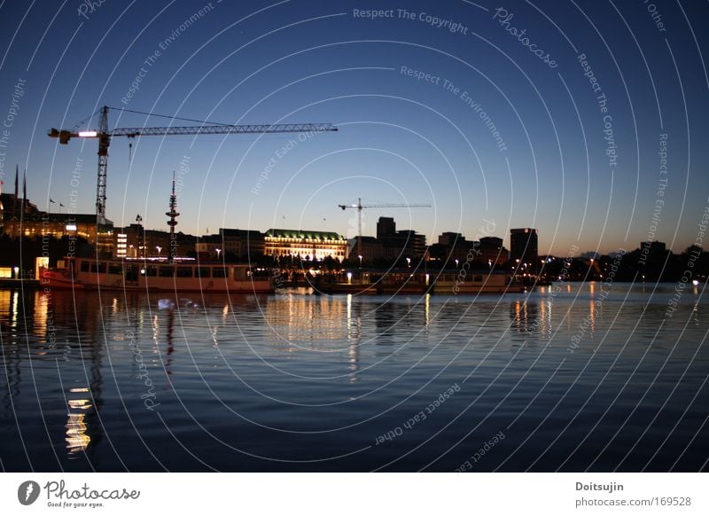 Inner Alster at night Colour photo Exterior shot Deserted Night Long exposure Panorama (View) Hamburg Germany Europe Port City Downtown Tourist Attraction Water