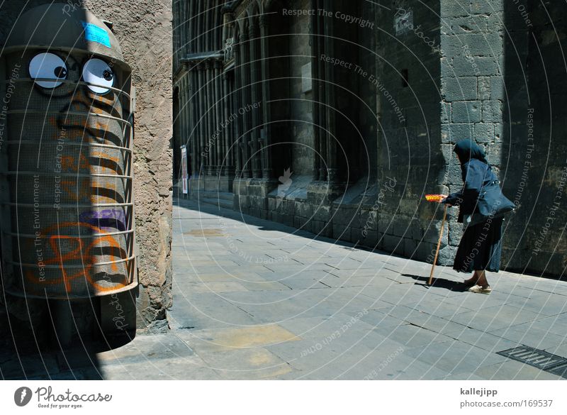 rich and poor Colour photo Exterior shot Copy Space middle Day Shadow Contrast Full-length Front view Looking away Squint Education Woman Adults Senior citizen