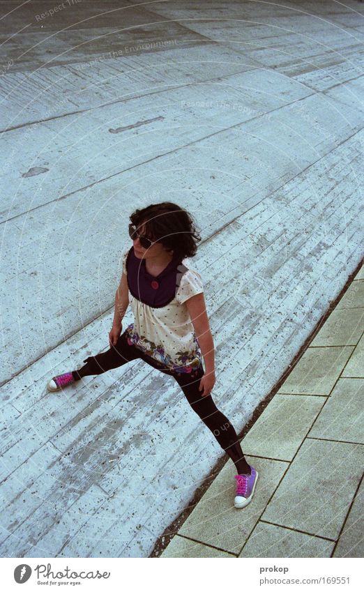 Dance the Concrete Desert Colour photo Exterior shot Copy Space top Day Bird's-eye view Wide angle Forward Human being Woman Adults Stand Sharp-edged Infinity