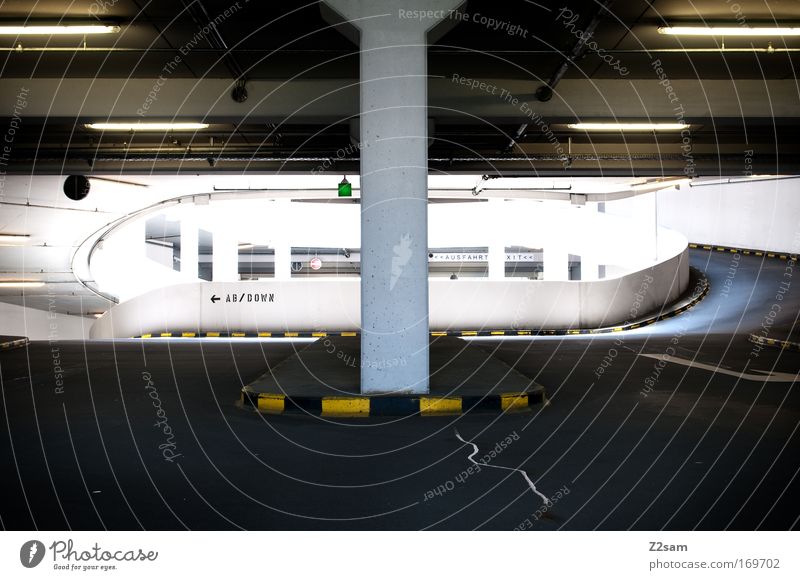 ups and downs Colour photo Interior shot Parking garage Architecture Traffic infrastructure Road junction Dark Simple Modern Town Arrangement Upward Downward