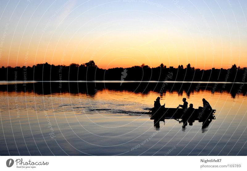 Boat tour in the evening Colour photo Exterior shot Copy Space top Evening Twilight Light Shadow Contrast Reflection Sunlight Sunrise Sunset Back-light