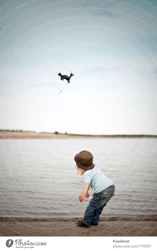 Bambi Colour photo Subdued colour Exterior shot Copy Space top Day Wide angle Full-length Rear view Looking away Joy Human being Masculine Child Toddler Infancy