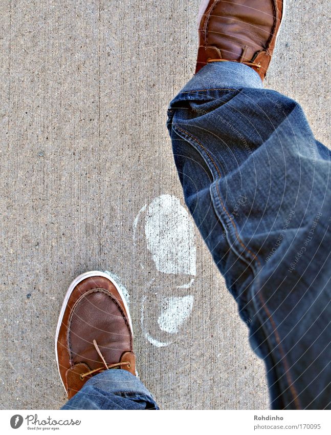 footsteps Colour photo Exterior shot Close-up Copy Space left Copy Space top Day Bird's-eye view Hiking Going Human being Legs Feet 1 Pedestrian precinct