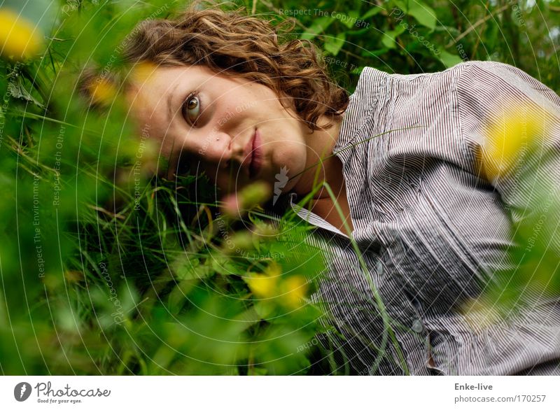 think about... something special Colour photo Exterior shot Shallow depth of field Central perspective Upper body Upward Freedom Young woman