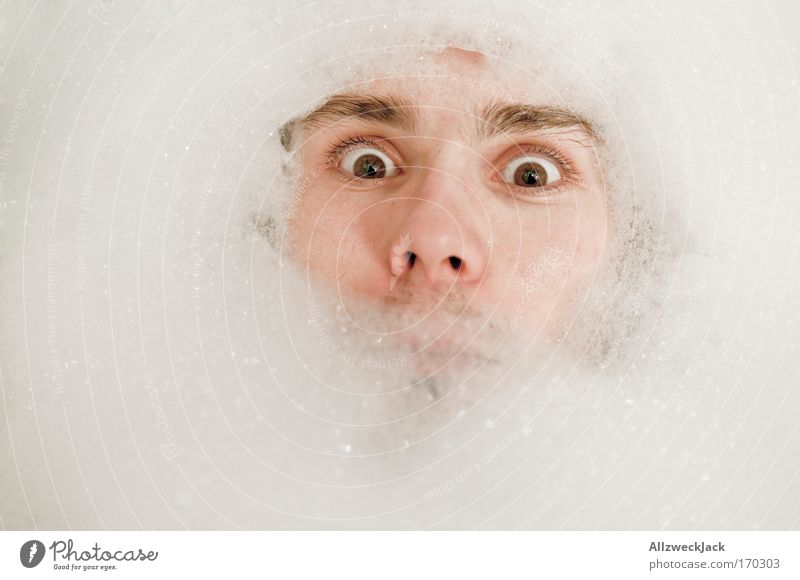 bathing day Colour photo Interior shot Close-up Copy Space left Copy Space bottom Portrait photograph Looking into the camera Masculine Young man