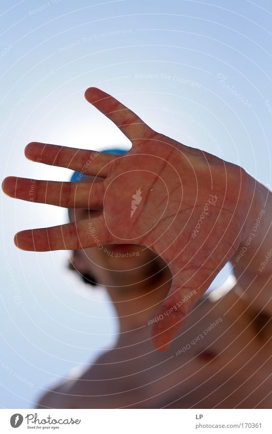 Summer Hand Human being Masculine Boy (child) Man Adults Skin Head Face Fingers 1 Sun Warmth Looking Stand Far-off places Rebellious Blue Reluctance Loneliness