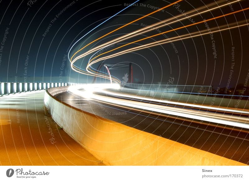 Light dynamics at night Colour photo Exterior shot Night Transport Traffic infrastructure Bridge Illuminate Free Crazy Cool (slang) Tracks Tracer path Lighting