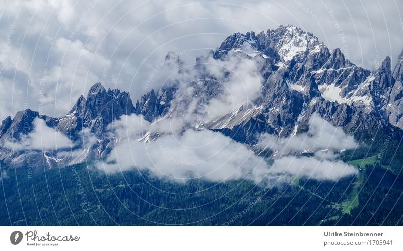 Sexten Rotwand Environment Nature Landscape Plant Air Sky Clouds Summer Fog Tree Forest Rock Alps Mountain Dolomites Sexten Dolomites Peak Snowcapped peak