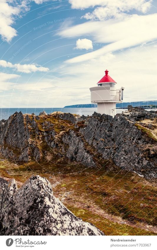 beacons Vacation & Travel Far-off places Sun Ocean Technology Elements Air Water Sky Clouds Summer Beautiful weather Rock Coast Lighthouse Manmade structures