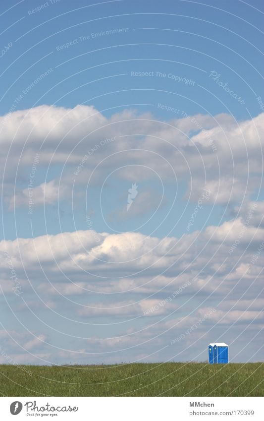 lonely, quiet and silent Deserted Day Relaxation Calm Outdoor festival Landscape Sky Clouds Grass Meadow Discover Blue Green Loneliness Time Toilet