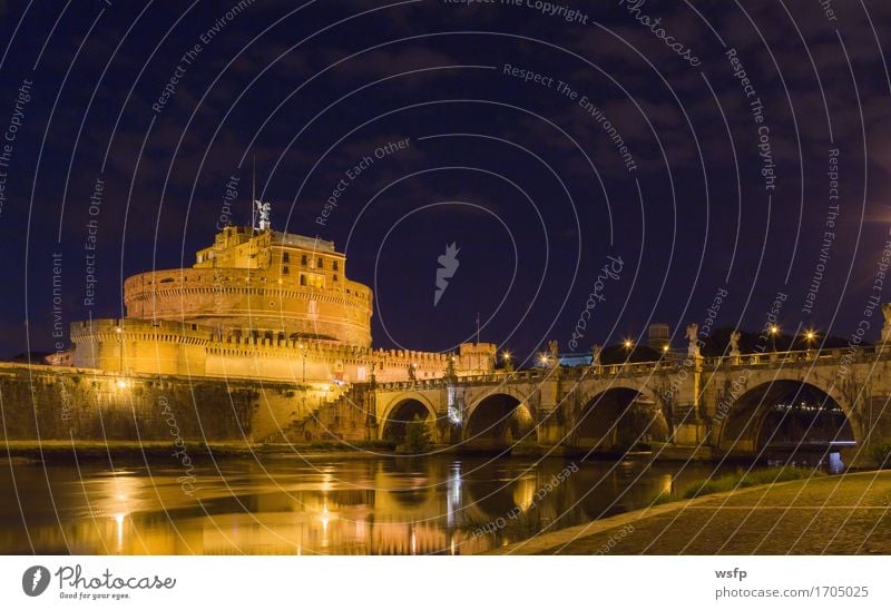 Angel castle with bridge at night Tourism Castle Bridge Architecture Historic St. Angel's Castle Castel Sant'Angelo Lighting Mausoleo di Adriano Rome Lock Tiber