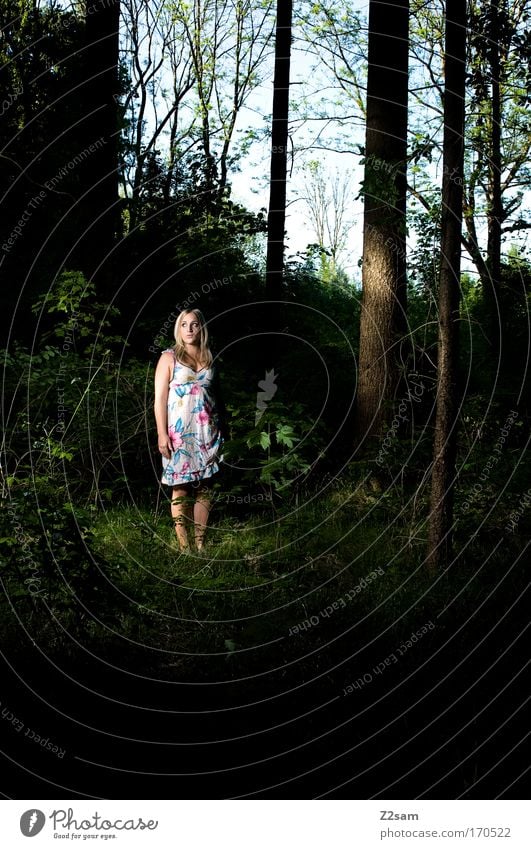 alone in the dark Colour photo Exterior shot Flash photo Contrast Central perspective Looking away Human being Feminine Young woman Youth (Young adults)