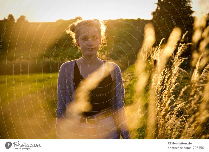 Alexa and the blades of grass. Human being Feminine Young woman Youth (Young adults) 1 18 - 30 years Adults Environment Nature Landscape Grass Meadow Field