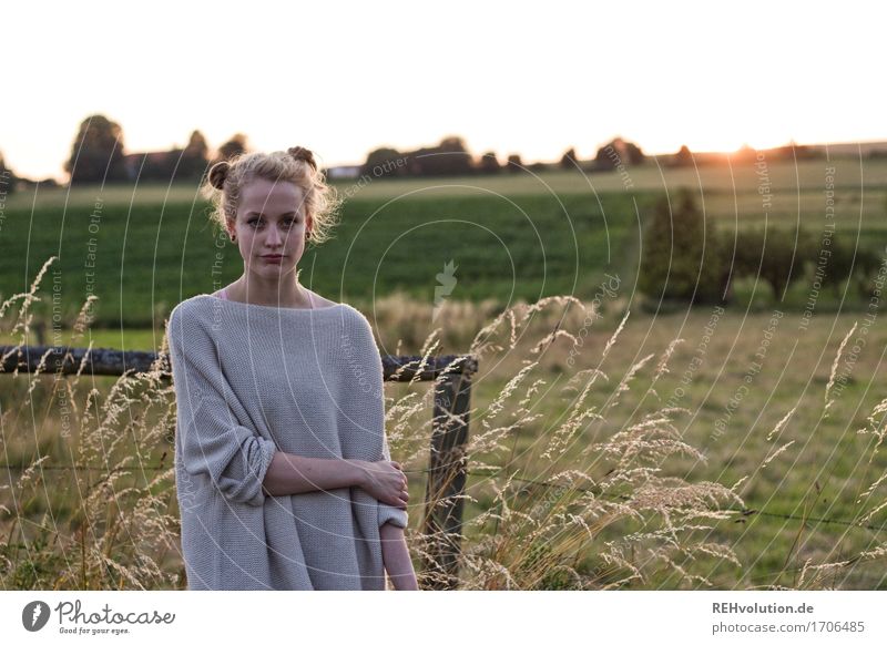 Alexa in the evening light. Trip Human being Feminine Young woman Youth (Young adults) 1 18 - 30 years Adults Environment Nature Landscape Sun Summer Meadow