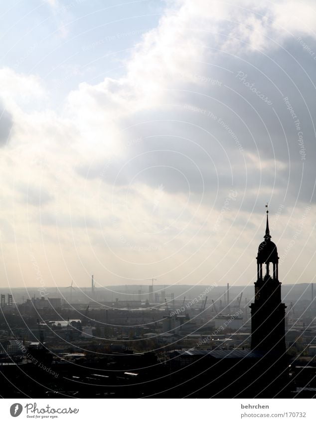 the most beautiful city in the world Colour photo Exterior shot Silhouette Sunbeam Back-light Sky Clouds Port City Old town Church Tourist Attraction Landmark