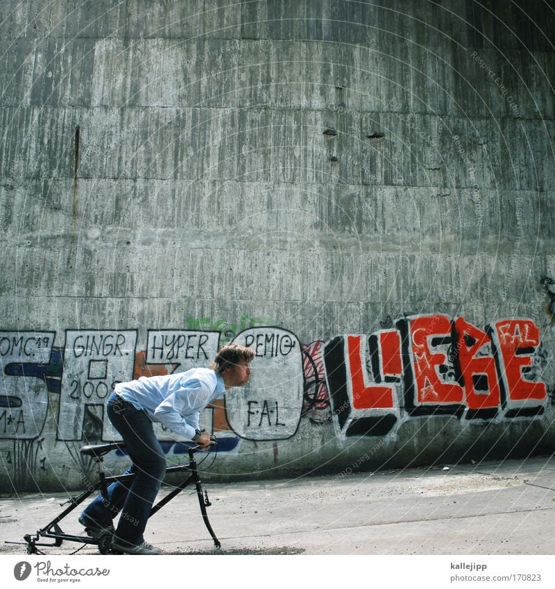 i love my bike Colour photo Subdued colour Exterior shot Copy Space top Day Shadow Contrast Long shot Full-length Looking away Lifestyle Leisure and hobbies