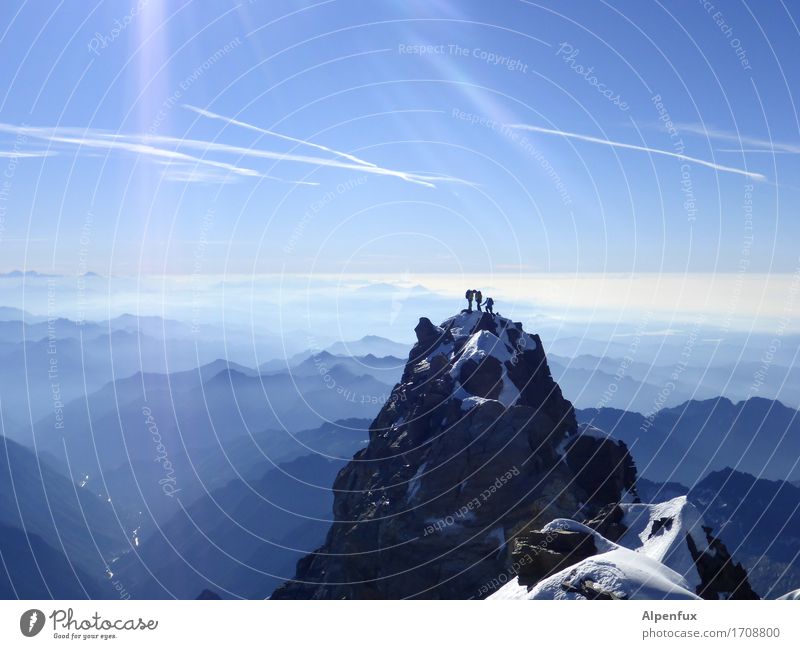 Piedmont from above Climbing Mountaineering Rope team Environment Nature Landscape Cloudless sky Beautiful weather Snow Hill Rock Alps Monte Rosa Dufour peak