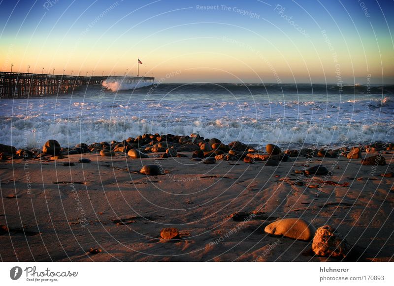 Ocean Wave Storm Pier Colour photo Exterior shot Deserted Morning Dawn Evening Environment Nature Elements Sand Water Weather Waves Coast Beach Pacific Ocean