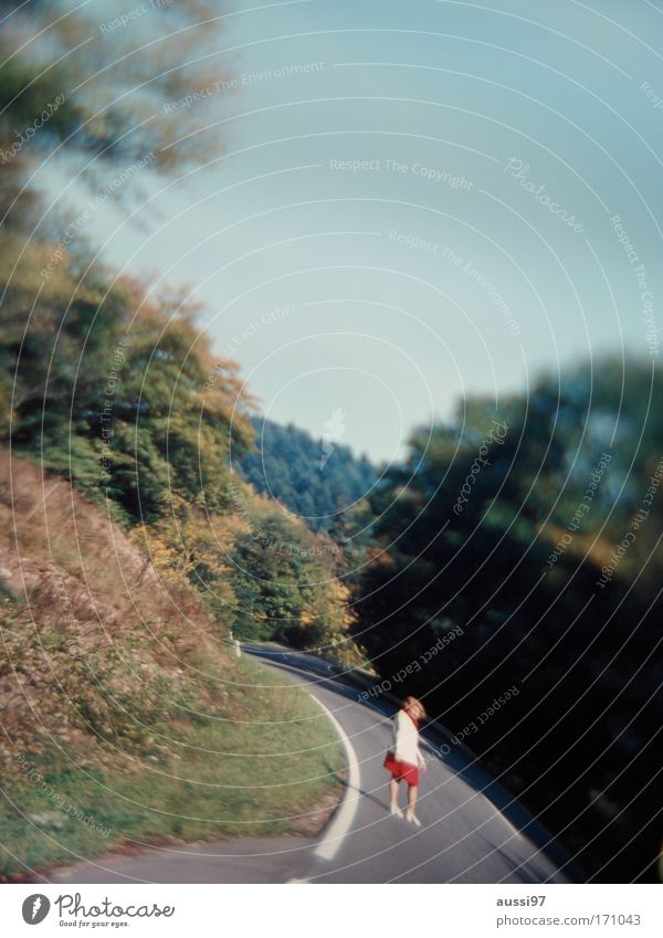 She's leaving home Colour photo Exterior shot Copy Space top Blur Wide angle Full-length Looking into the camera 1 Human being Going Walking Dream Sadness Miss