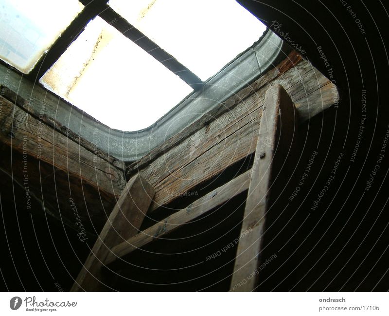 exit Roof Window Attic Hatch Wood Ladder Above Old Stairs Glass