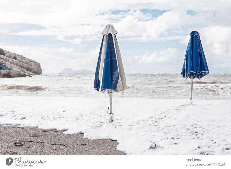 Seasons end -II- Tourism Ocean Autumn Landscape Water Sky Clouds Beach Island Crete Sunshade Relaxation Simple Trashy Blue Patient Calm Modest Hope