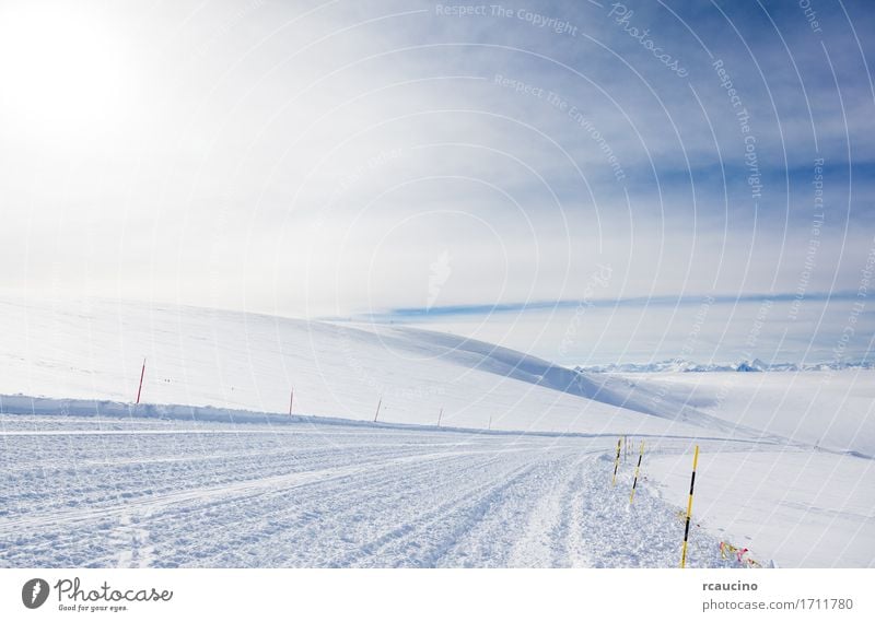 Empty ski slope in high mountain on the Alps. Zermatt Vacation & Travel Tourism Winter Snow Mountain Sports Skiing Nature Landscape Glacier White Chilled cold