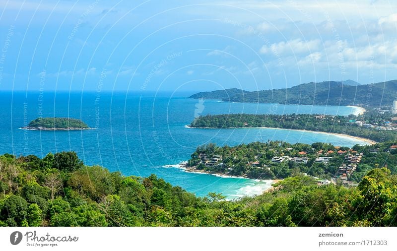 Beautiful ocean and sandy coastline from high view point Exotic Relaxation Vacation & Travel Tourism Summer Sun Beach Ocean Island Nature Landscape Sand Sky