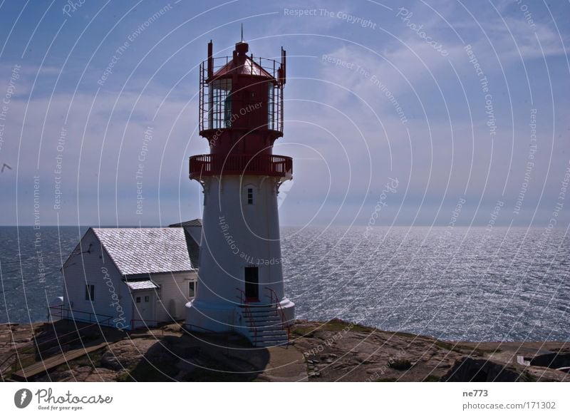 The lighthouse of Lindesnes in Norway Colour photo Exterior shot Deserted Copy Space right Neutral Background Reflection Panorama (View) Vacation & Travel