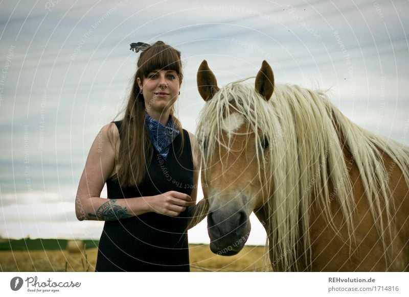 Carina Haflinger. Human being Feminine Young woman Youth (Young adults) Woman Adults 1 18 - 30 years Environment Nature Landscape Sky Meadow Field Tattoo