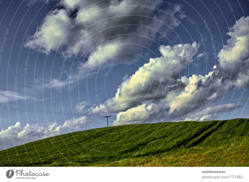 landscape Nature Landscape Sky Clouds Hill Field Agriculture Calm Relaxation Vacation & Travel Green Blue Copy Space Mecklenburg-Western Pomerania