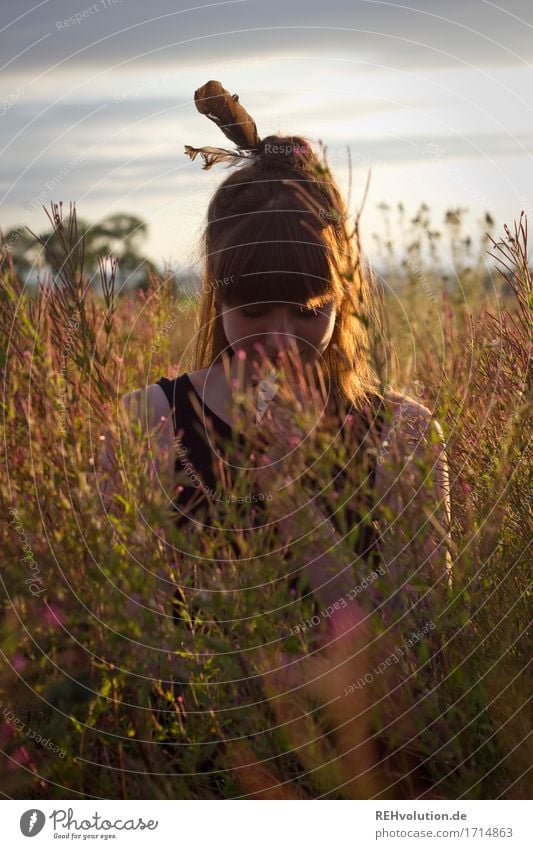 Carina in the evening light. Human being Feminine Young woman Youth (Young adults) 1 18 - 30 years Adults Environment Nature Landscape Sky Summer