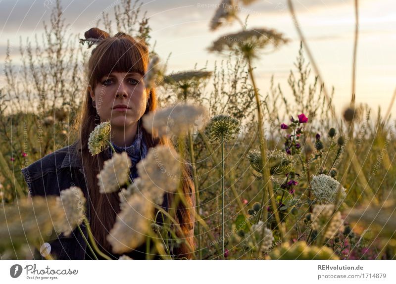 Carina with flowers Human being Feminine Young woman Youth (Young adults) Face 1 18 - 30 years Adults Environment Nature Summer Beautiful weather Plant Flower