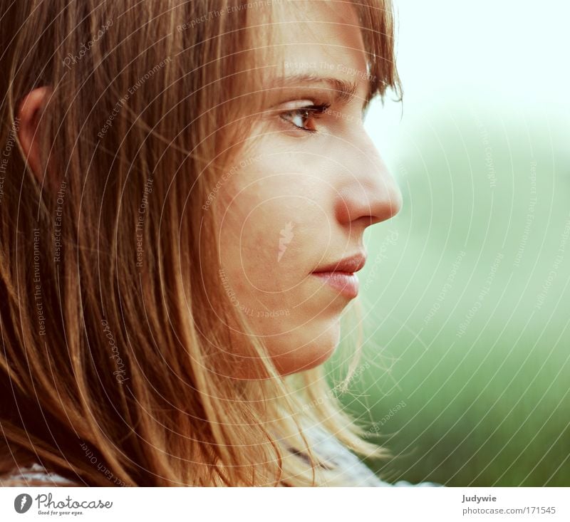 Silent expectation Colour photo Exterior shot Copy Space right Day Evening Shallow depth of field Portrait photograph Profile Forward Face Student Human being