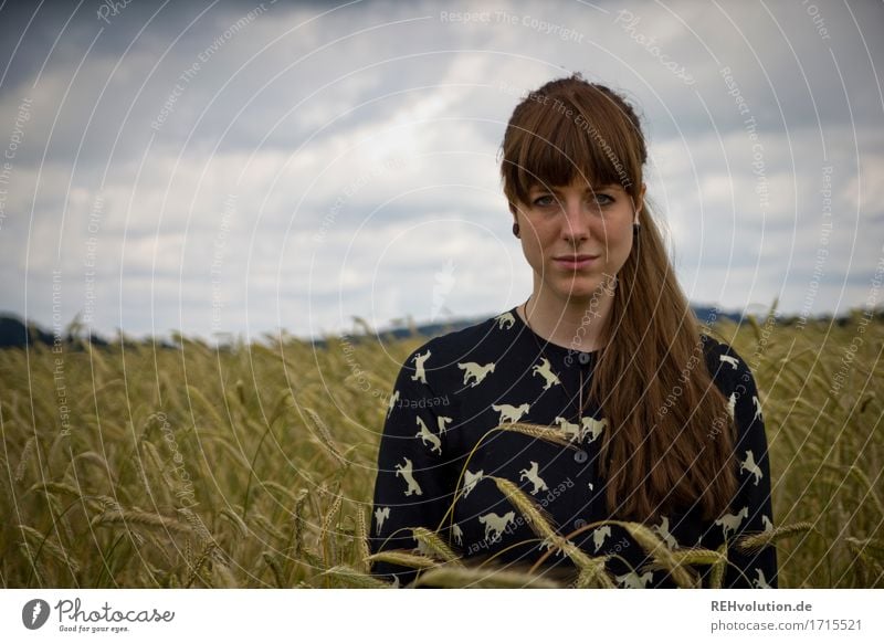 Carina and the field. Human being Young woman Youth (Young adults) Woman Adults Face 1 18 - 30 years Environment Nature Sky Clouds Storm Field