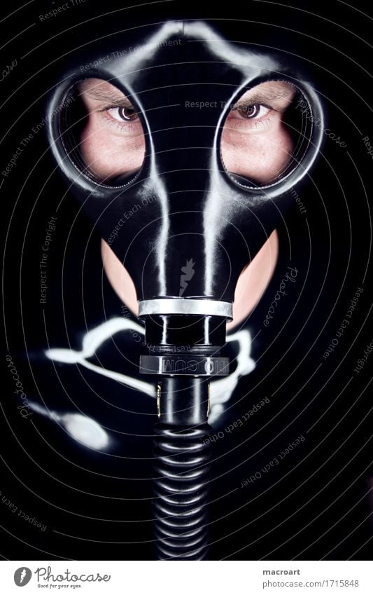 mask Mask Respirator mask Fetishism Latex Rubber Eyes Hose Glittering Gas Connection Dark Face