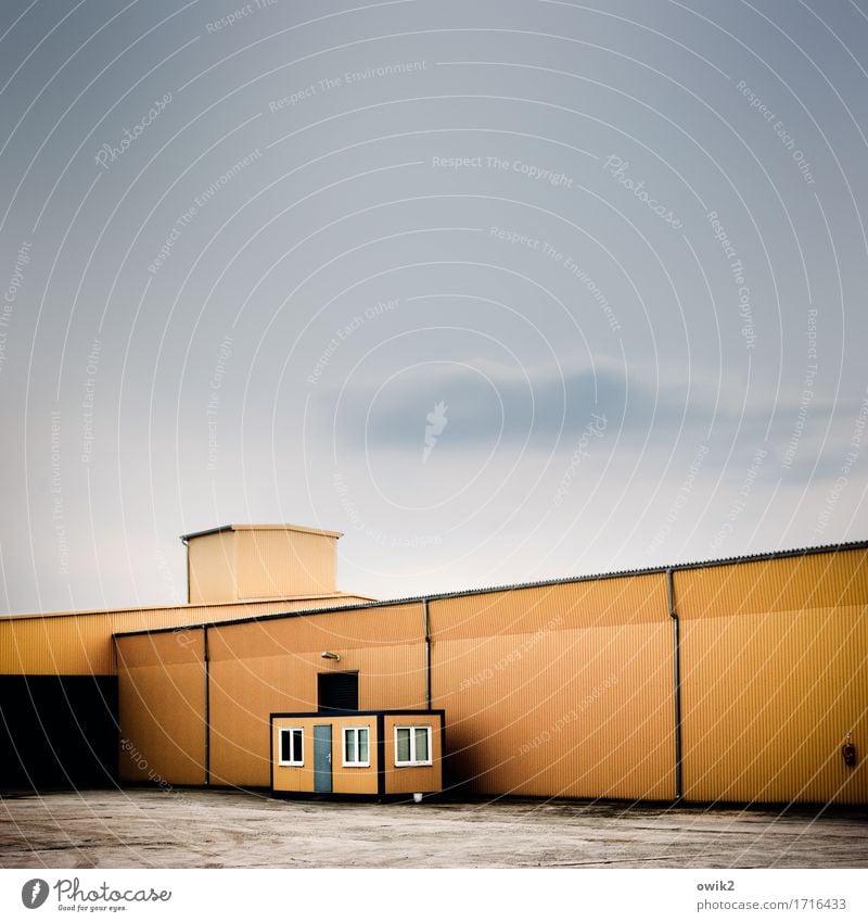 canteen Village Outskirts House (Residential Structure) Industrial plant Factory Building Facade Metal Sharp-edged Simple Firm Modern Gloomy Orange Demanding