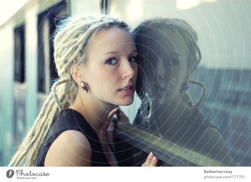 worst case Colour photo Exterior shot Copy Space right Reflection Shallow depth of field Portrait photograph Looking into the camera Feminine Young woman