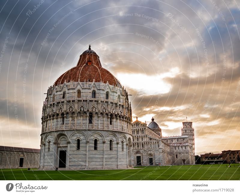 Piazza dei Miracoli; leaning tower of Pisa, Italy Vacation & Travel Tourism Art Culture Church Places Building Architecture Monument Old Historic White Lean