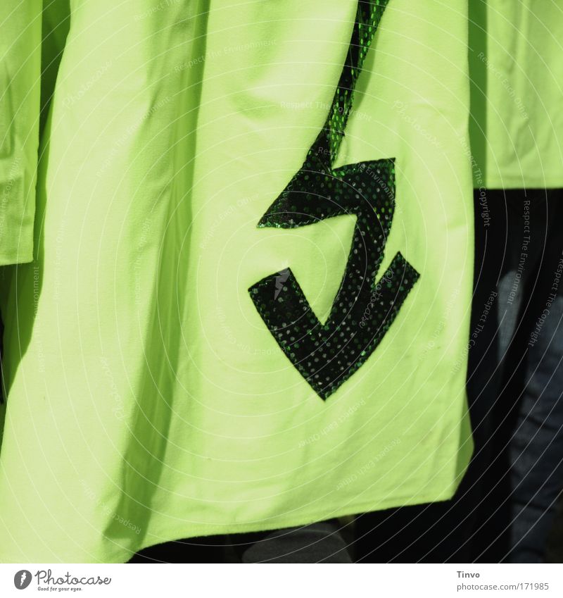 lightning bolt Colour photo Multicoloured Exterior shot Detail Copy Space left Day Contrast Shirt Coat Cloth Sign Arrow Green Lightning Zigzag sequins Costume